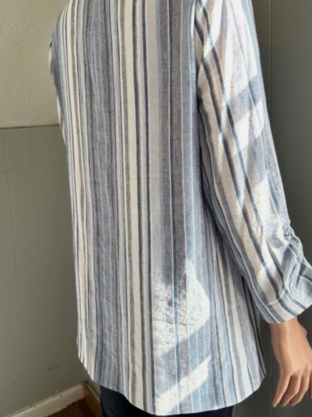 NWOT - DREW STRIPED BLUE GRAY WHITE JACKET - LINEN BLEND - SIZE S - Picture 6 of 10